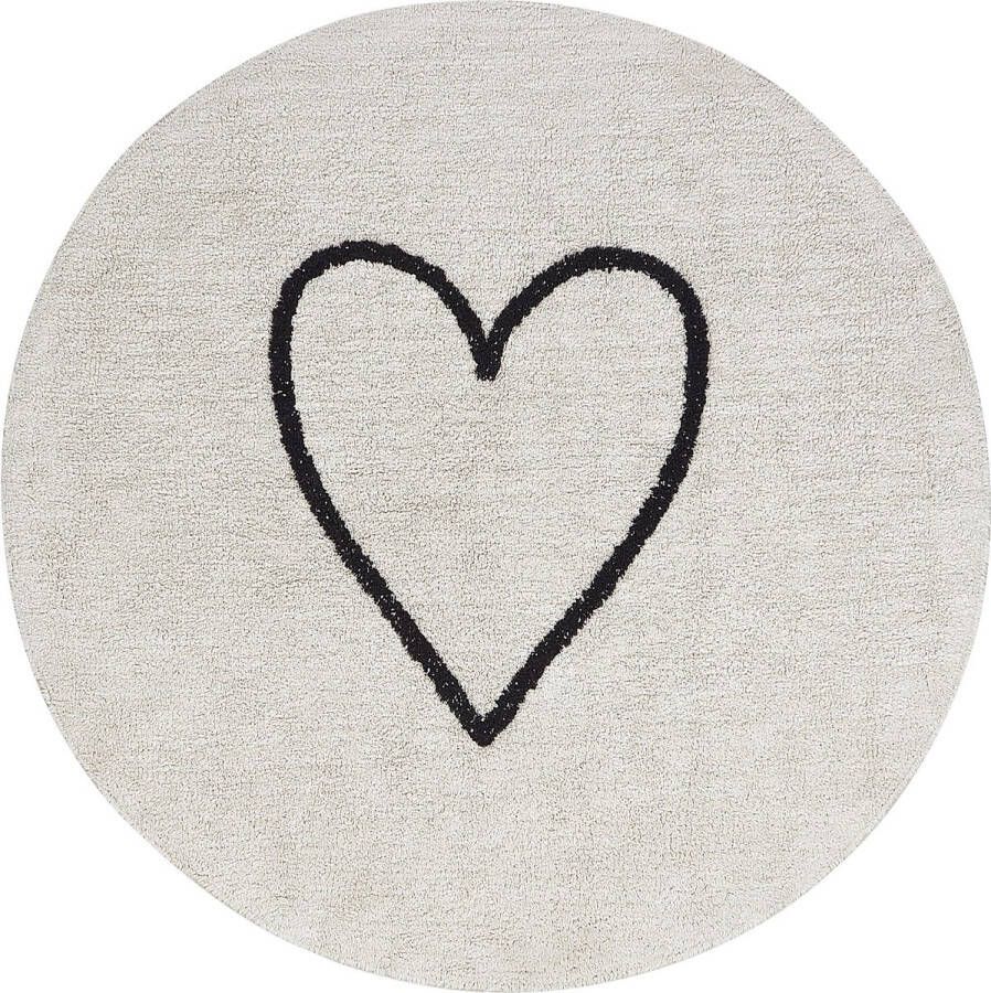 Beliani HEART Laagpolig vloerkleed Beige Zwart 140 cm Katoen - Foto 2