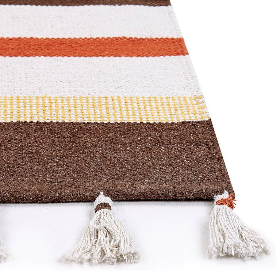 Beliani Vloerkleed katoen bruin beige 140 x 200 cm HISARLI