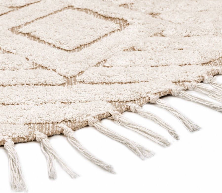 Beliani HORASAN Vloerkleed Lichtbeige 140 x 140 cm Katoen - Foto 2