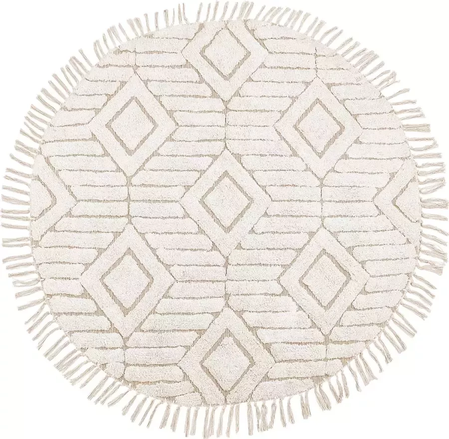 Beliani HORASAN Vloerkleed Lichtbeige 140 x 140 cm Katoen - Foto 3