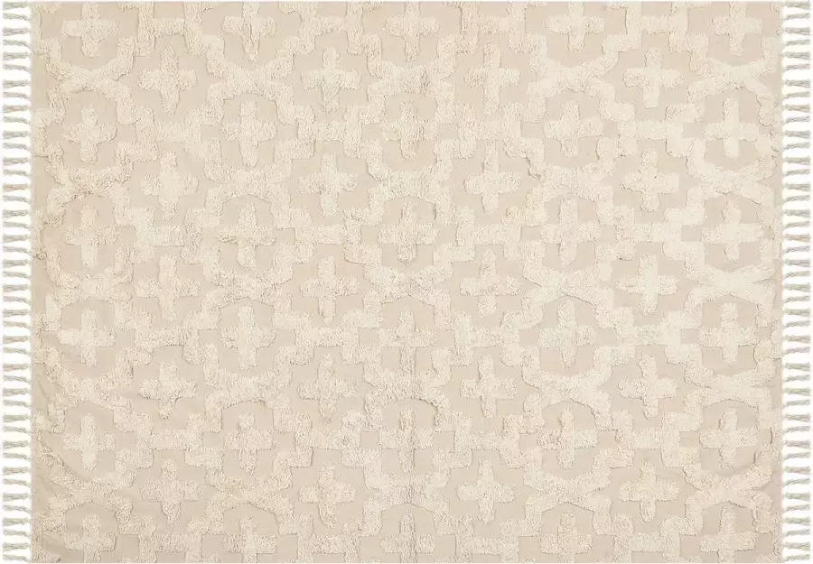 Beliani ITANAGAR Laagpolig vloerkleed Lichtbeige 160 x 230 cm Katoen - Foto 2