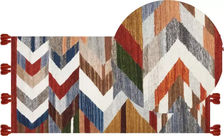 Beliani KANAKERAVAN Kelim vloerkleed Multicolor Wol