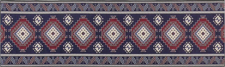 Beliani KANGAL Loper tapijt Blauw Rood 60 x 200 cm Polyester