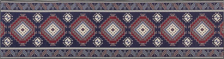 Beliani KANGAL Loper tapijt Blauw Rood 80 x 300 cm Polyester