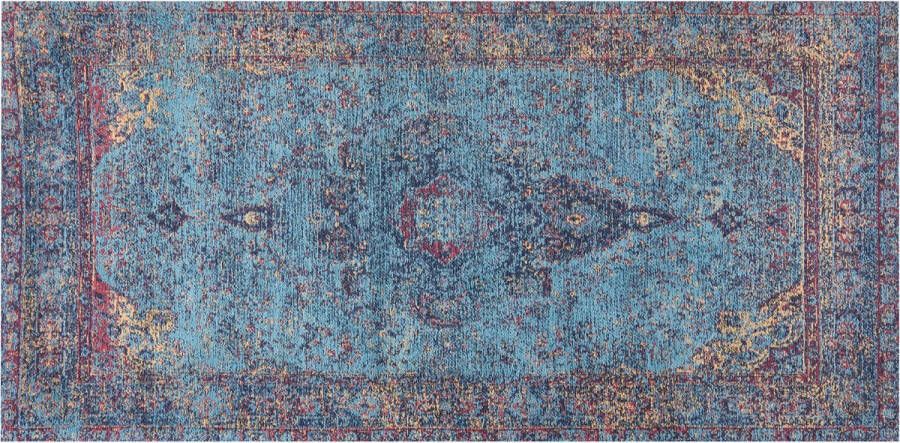 Beliani KANSU Laagpolig vloerkleed Blauw 80 x 150 cm Katoen