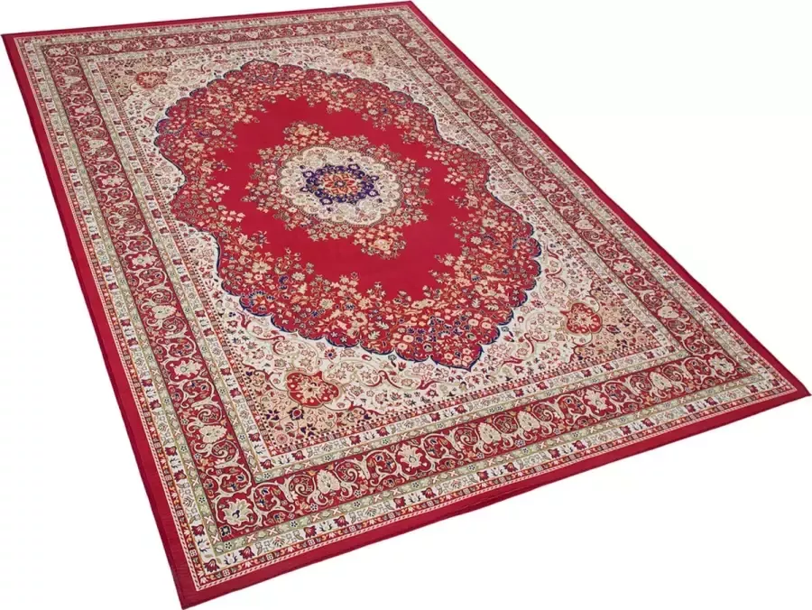 Beliani KARAMAN Laagpolig vloerkleed Rood 140 x 200 cm Polyester