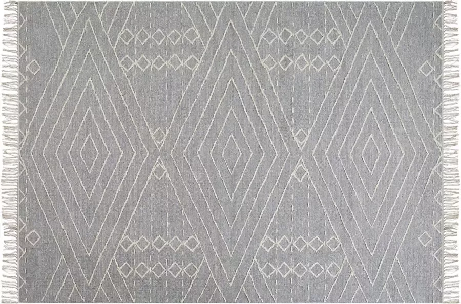Beliani KHENIFRA Laagpolig vloerkleed Grijs 160 x 230 cm Katoen - Foto 2
