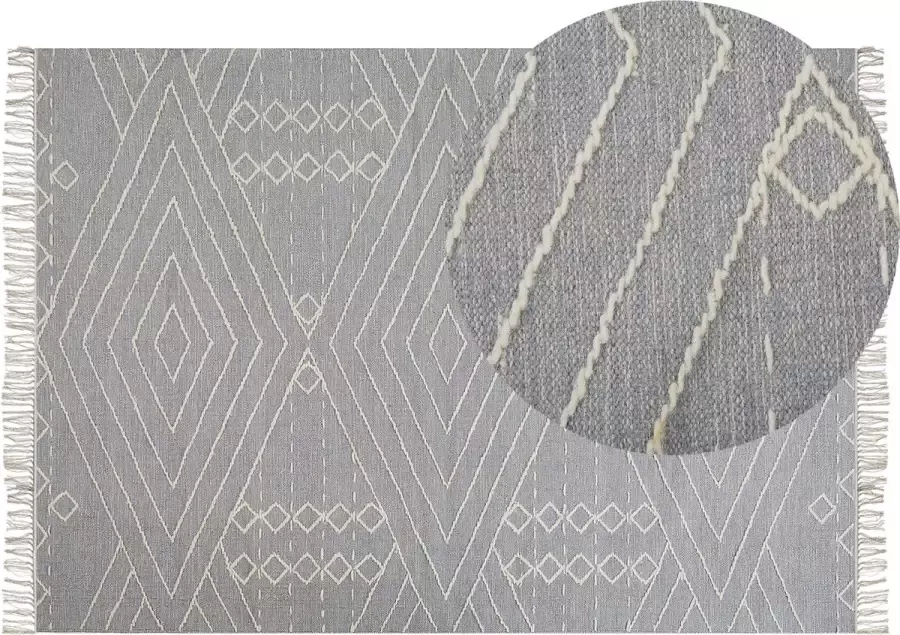 Beliani KHENIFRA Laagpolig vloerkleed Grijs 160 x 230 cm Katoen - Foto 1