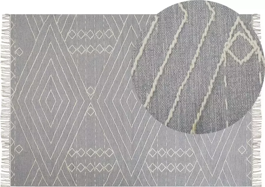 Beliani KHENIFRA Laagpolig vloerkleed Grijs 140 x 200 cm Katoen - Foto 1
