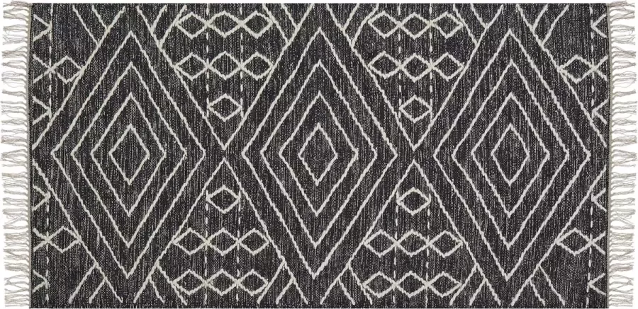 Beliani KHENIFRA Laagpolig vloerkleed Zwart 80 x 150 cm Katoen - Foto 2