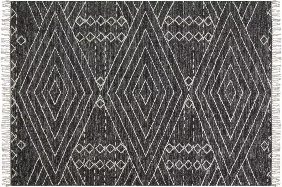 Beliani KHENIFRA Laagpolig vloerkleed Zwart 160 x 230 cm Katoen - Foto 2