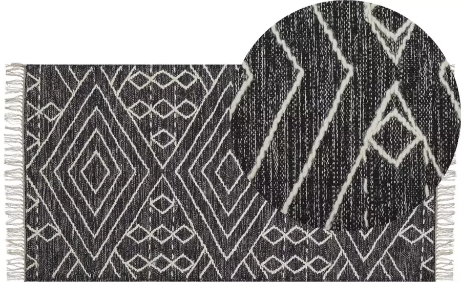 Beliani KHENIFRA Laagpolig vloerkleed Zwart 80 x 150 cm Katoen - Foto 1