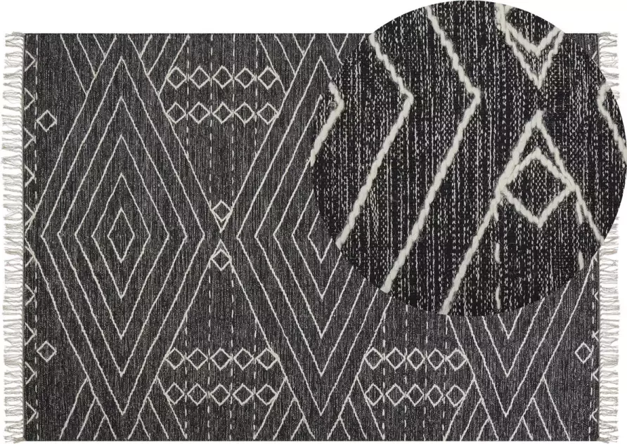 Beliani KHENIFRA Laagpolig vloerkleed Zwart 160 x 230 cm Katoen - Foto 1