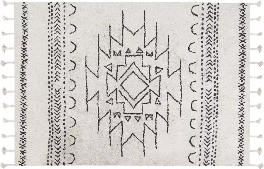 Beliani KHOURIBGA Laagpolig vloerkleed Gebroken wit 140 x 200 cm Katoen - Foto 2