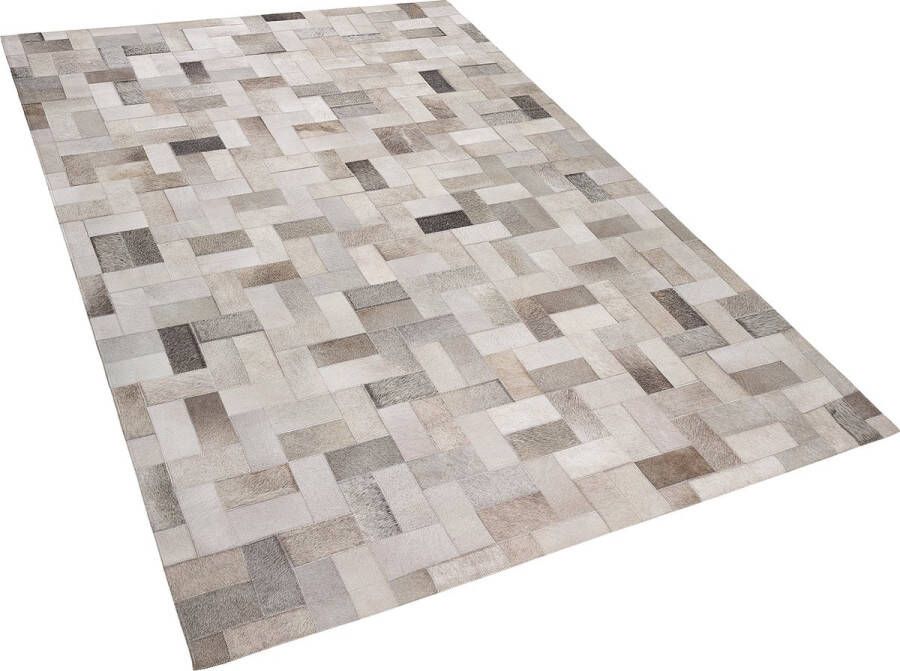 Beliani KORFEZ Laagpolig vloerkleed Grijs 160 x 230 cm Leer