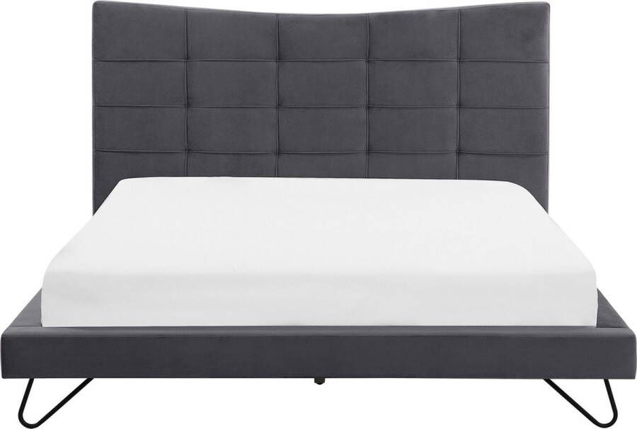 Beliani LANNION Tweepersoonsbed Donkergrijs 160 x 200 cm Fluweel