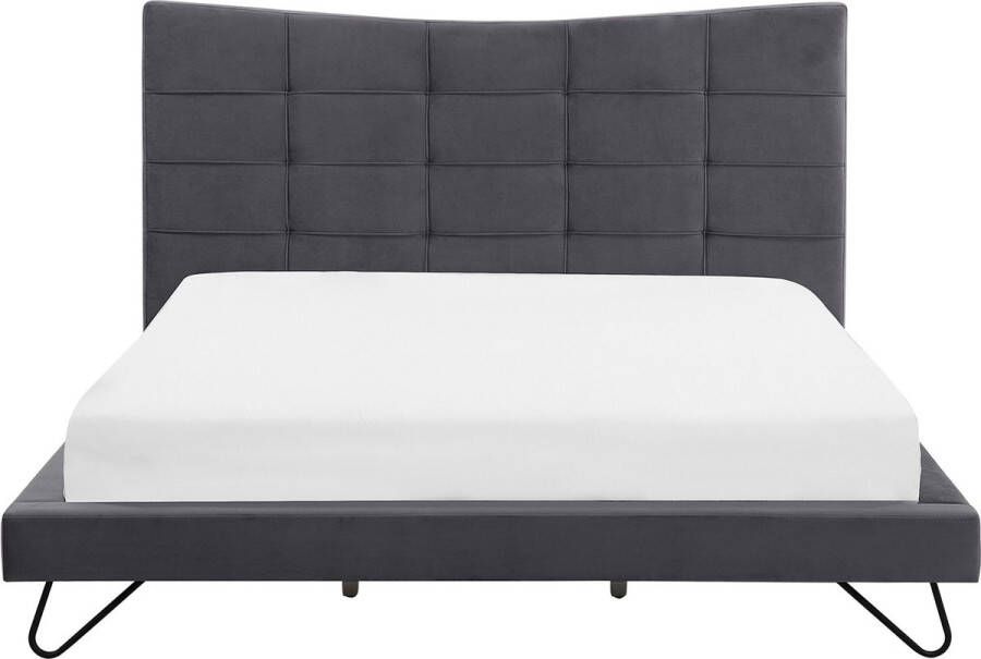 Beliani LANNION Tweepersoonsbed Donkergrijs 180 x 200 cm Fluweel