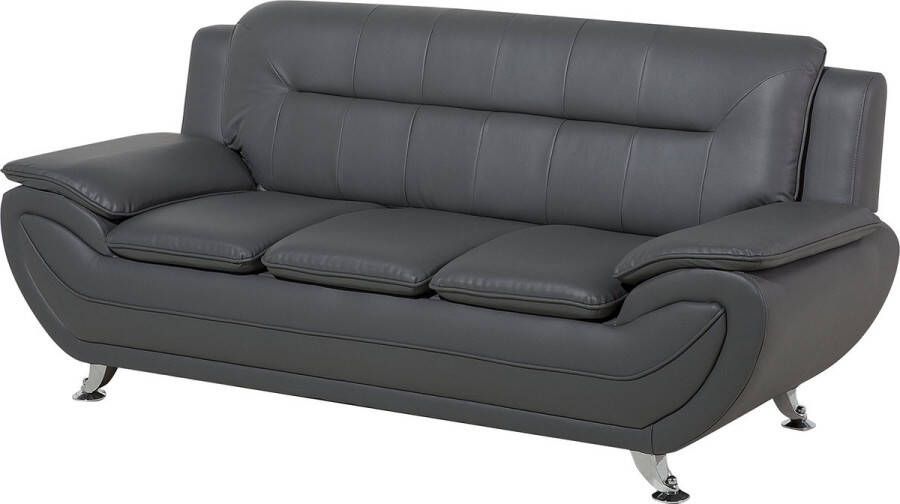 Beliani LEIRA Three Seater Sofa Grijs Kunstleer - Foto 1