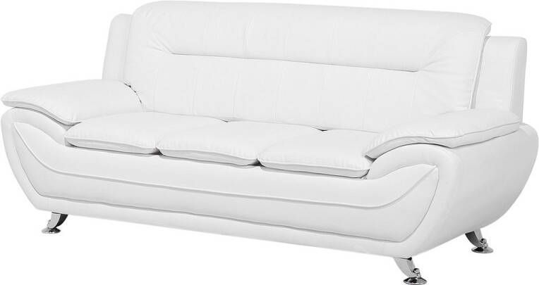 Beliani LEIRA Three Seater Sofa Wit Kunstleer