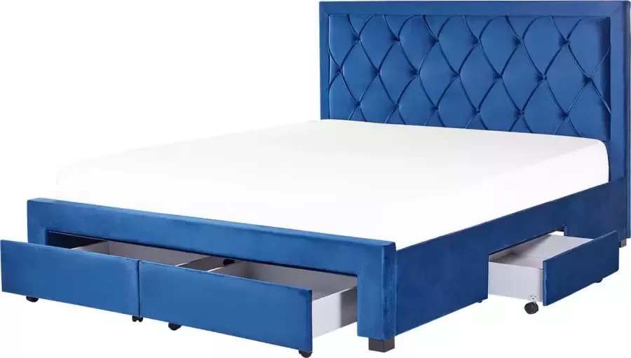 Beliani LIEVIN Bed met opbergruimte Blauw 180 x 200 cm Fluweel - Foto 1