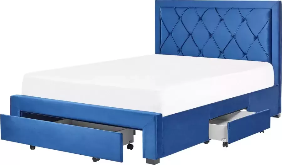 Beliani LIEVIN Bed met opbergruimte Blauw 140 x 200 cm Fluweel - Foto 1