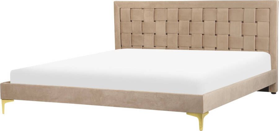 Beliani LIMOUX Tweepersoonsbed Taupe 180 x 200 cm Fluweel