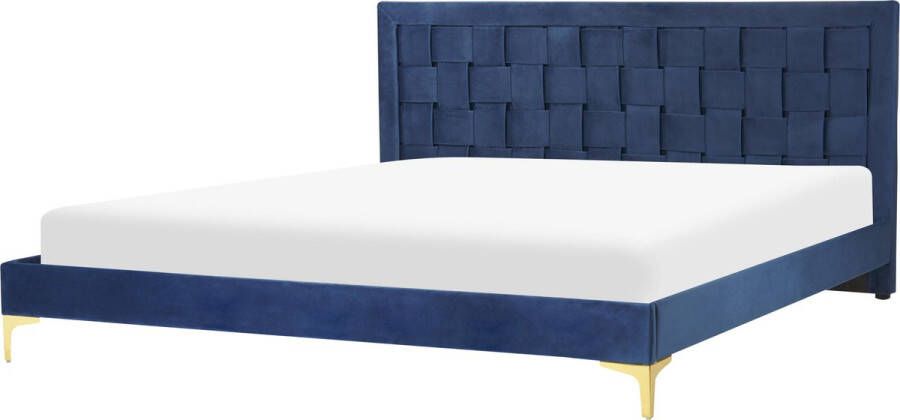 Beliani LIMOUX Tweepersoonsbed Donkerblauw 180 x 200 cm Fluweel