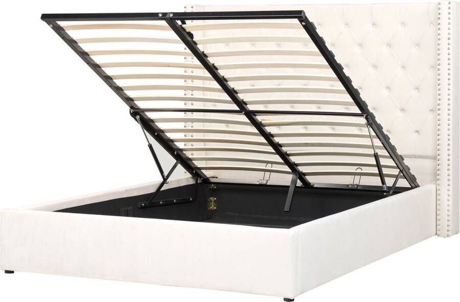 Beliani -LUBBON -Bed met opbergruimte-Gebroken wit-140 x 200 cm-Fluweel - Foto 1