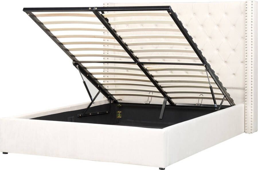 Beliani LUBBON Bed met opbergruimte Crème wit 140 x 200 cm Fluweel