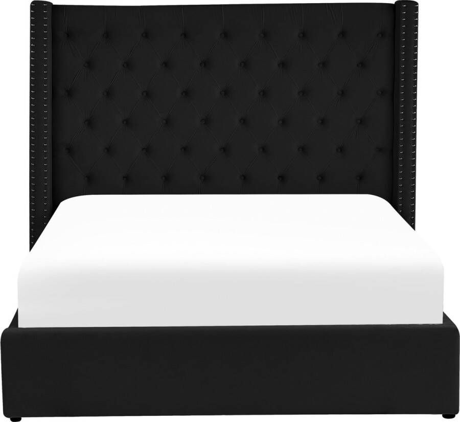 Beliani LUBBON Bed met opbergruimte Zwart 160 x 200 cm Fluweel