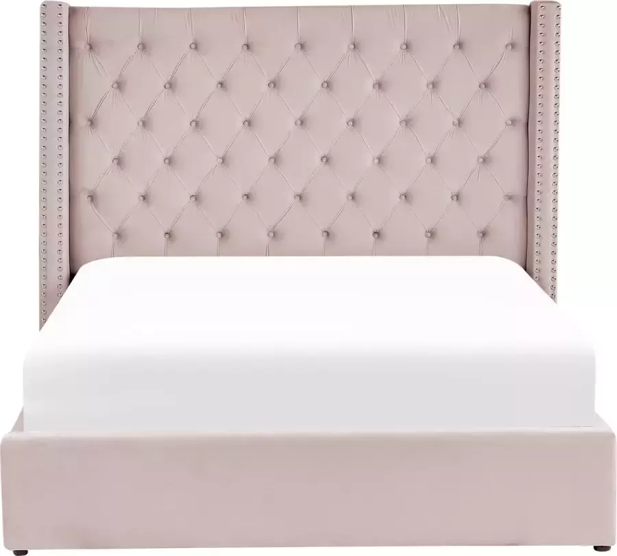 Beliani LUBBON Bed met opbergruimte Roze 180 x 200 cm Fluweel