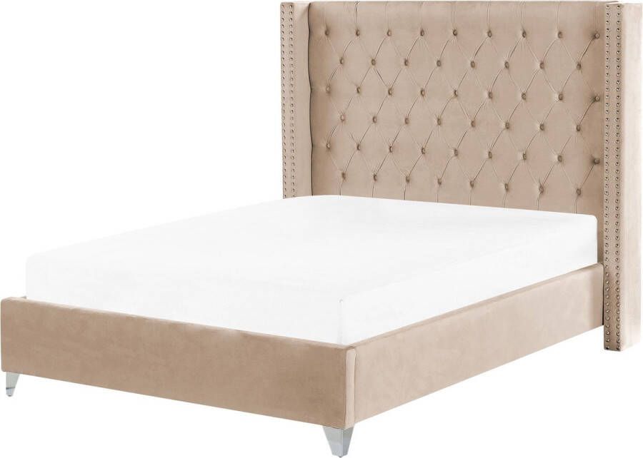 Beliani LUBBON Tweepersoonsbed Beige 140 x 200 cm Fluweel