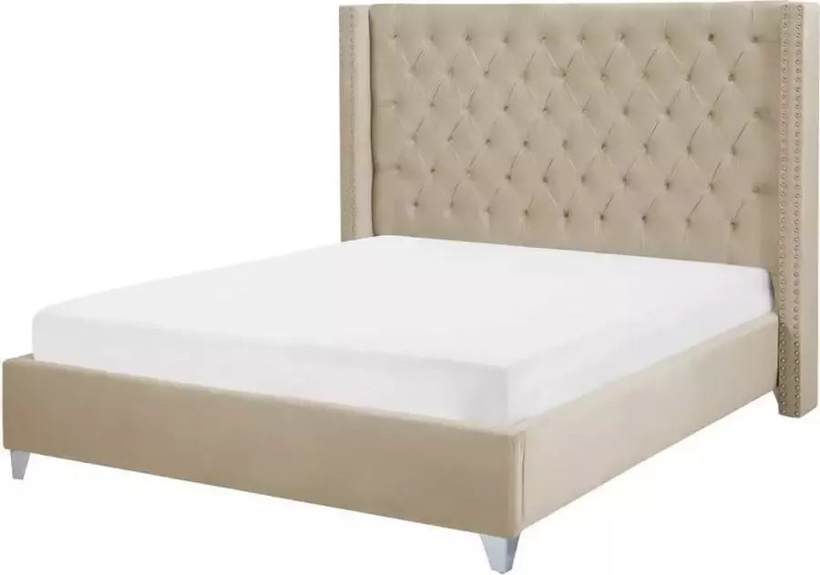 Beliani LUBBON Tweepersoonsbed Beige 160 x 200 cm Fluweel - Foto 2