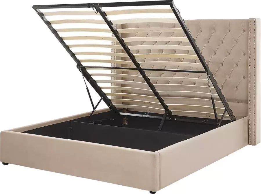 Beliani LUBBON Bed met opbergruimte Beige 160 x 200 cm Fluweel - Foto 1