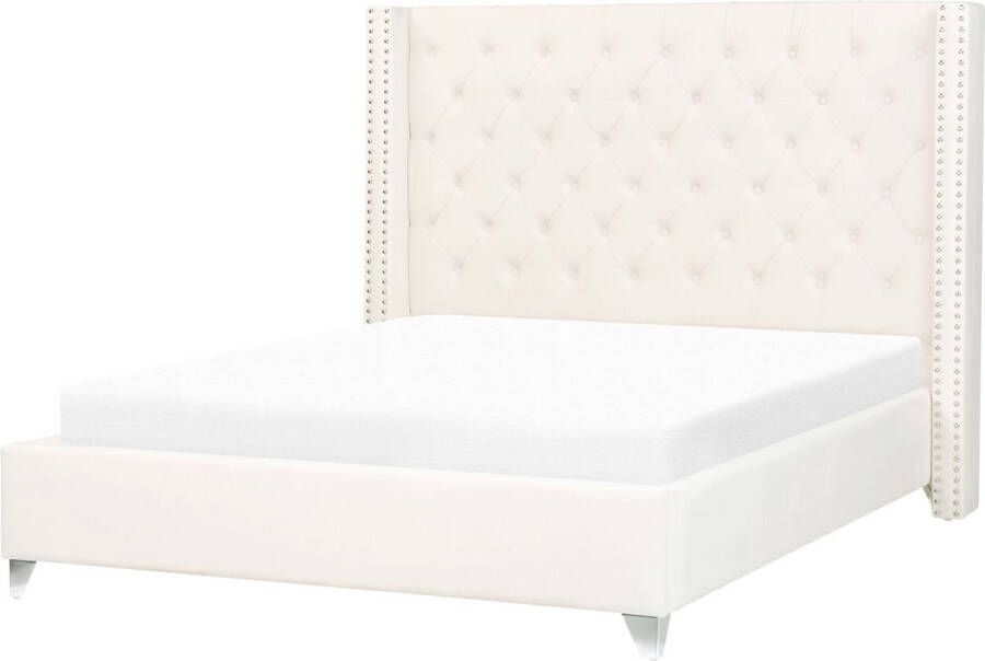 Beliani LUBBON Tweepersoonsbed Gebroken wit 140 x 200 cm Fluweel - Foto 2