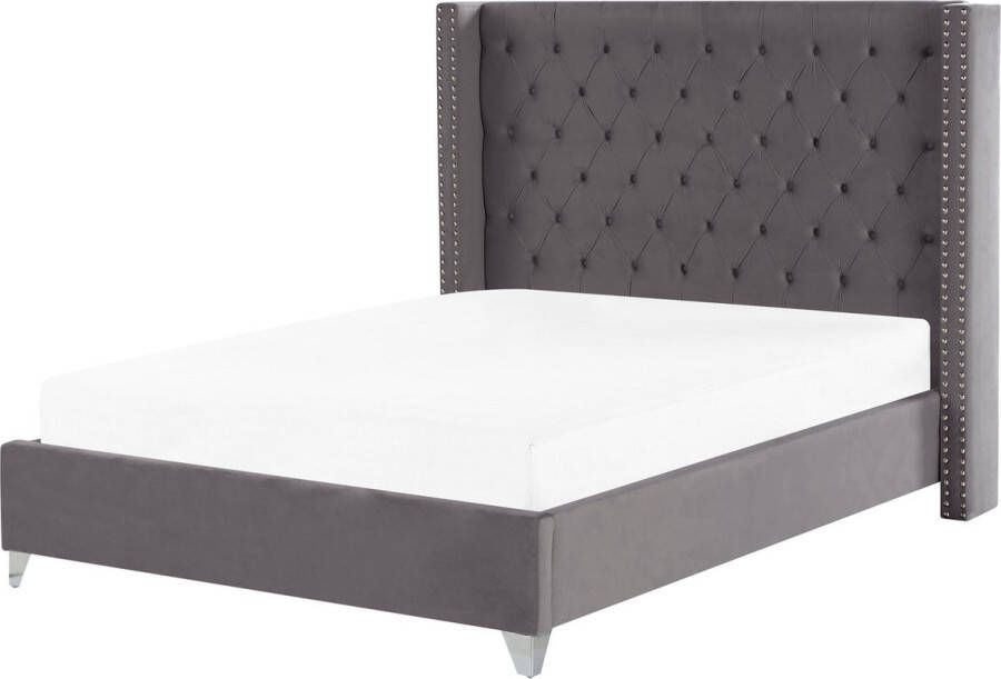 Beliani LUBBON Tweepersoonsbed Grijs 160 x 200 cm Fluweel - Foto 2