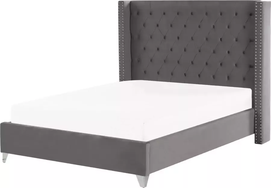 Beliani LUBBON Tweepersoonsbed Grijs 140 x 200 cm Fluweel