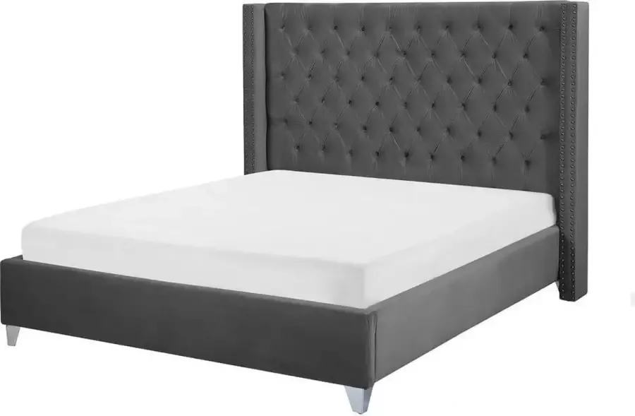 Beliani LUBBON Tweepersoonsbed Grijs 160 x 200 cm Fluweel - Foto 3