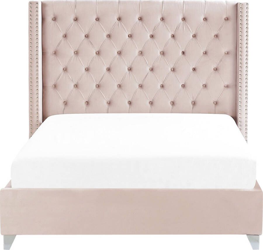 Beliani LUBBON Tweepersoonsbed Roze 160 x 200 cm Fluweel - Foto 1