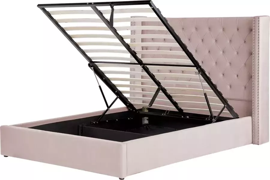 Beliani LUBBON Bed met opbergruimte Lichtgrijs 160 x 200 cm Fluweel - Foto 2