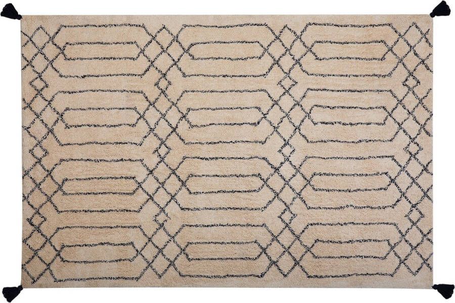 Beliani MALTEPE Shaggy vloerkleed Beige 140 x 200 cm Katoen