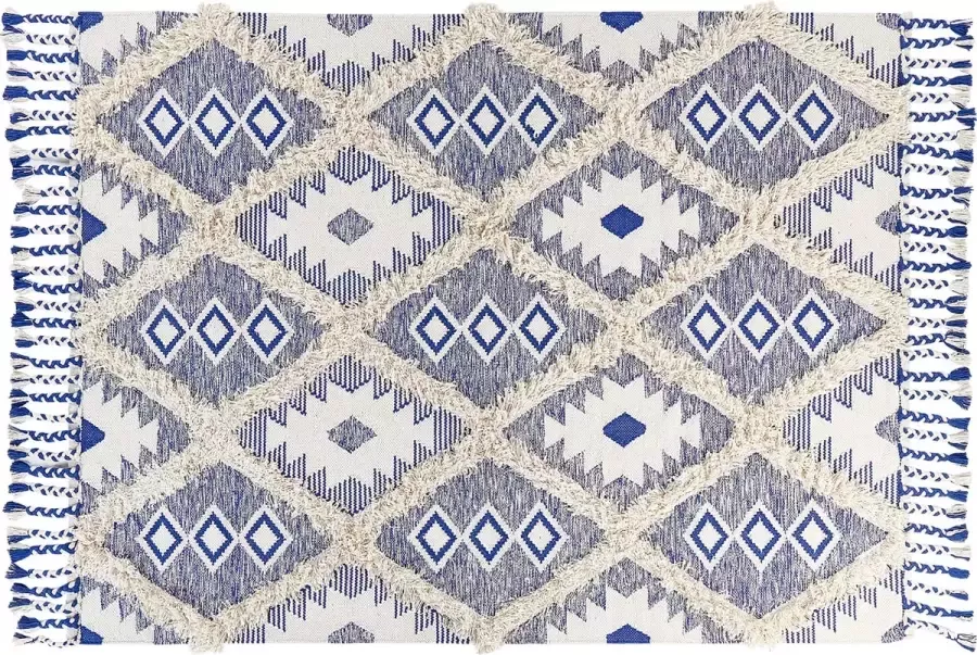 Beliani Vloerkleed katoen beige blauw 140 x 200 cm MANAVGAT - Foto 4