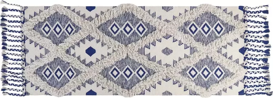 Beliani Vloerkleed katoen beige blauw 80 x 200 cm MANAVGAT - Foto 3