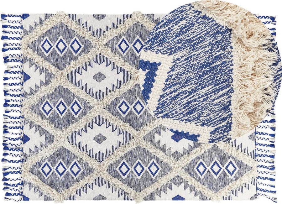 Beliani Vloerkleed katoen beige blauw 140 x 200 cm MANAVGAT - Foto 2