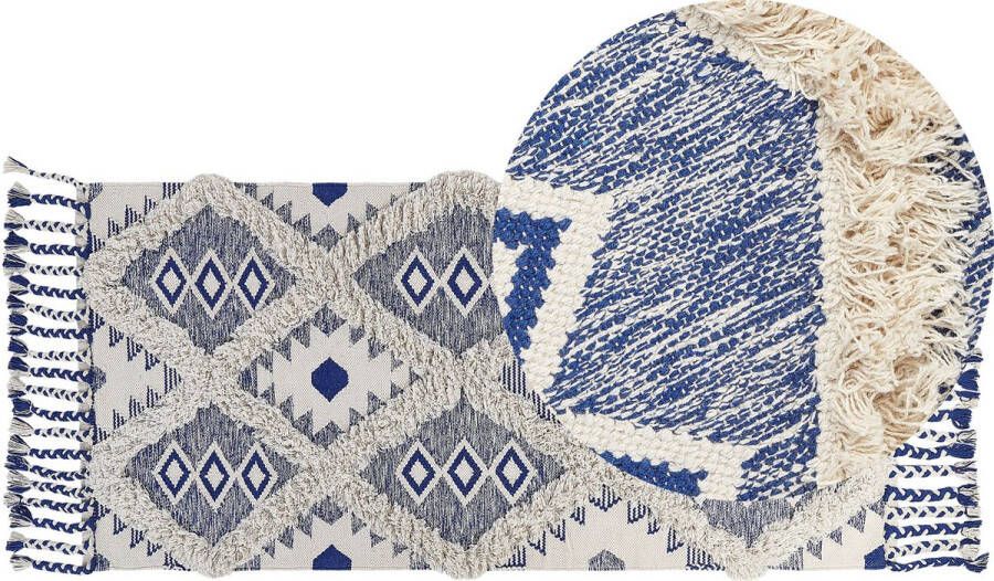 Beliani Vloerkleed katoen beige blauw 80 x 200 cm MANAVGAT