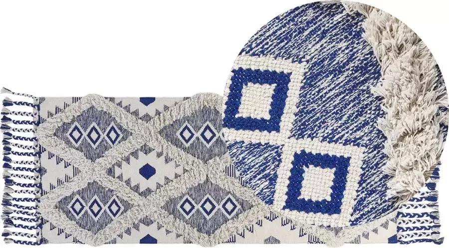 Beliani Vloerkleed katoen beige blauw 80 x 200 cm MANAVGAT - Foto 2