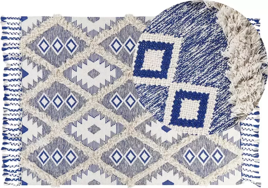 Beliani Vloerkleed katoen beige blauw 140 x 200 cm MANAVGAT - Foto 3