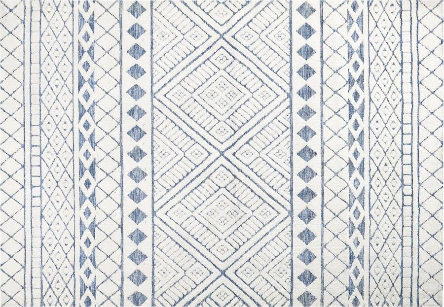 Beliani MARGAND Vloerkleed Wit Blauw 160 x 230 cm Polyester
