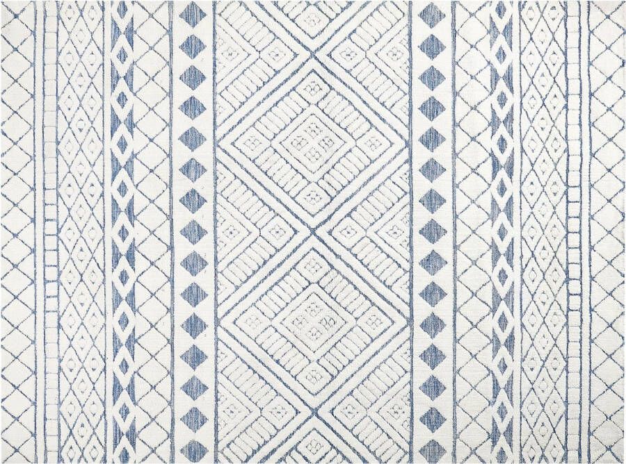 Beliani MARGAND Vloerkleed Wit Blauw 300 x 400 cm Polyester