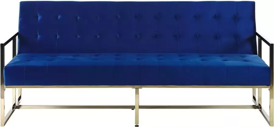 Beliani MARSTAL Three Seater Sofa Blauw Fluweel